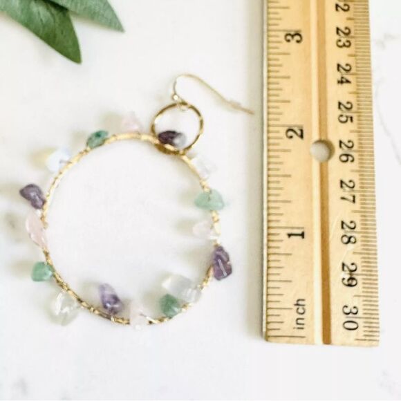 Gold Hoop Earrings with Multicolor Stones - Picture 6 of 6